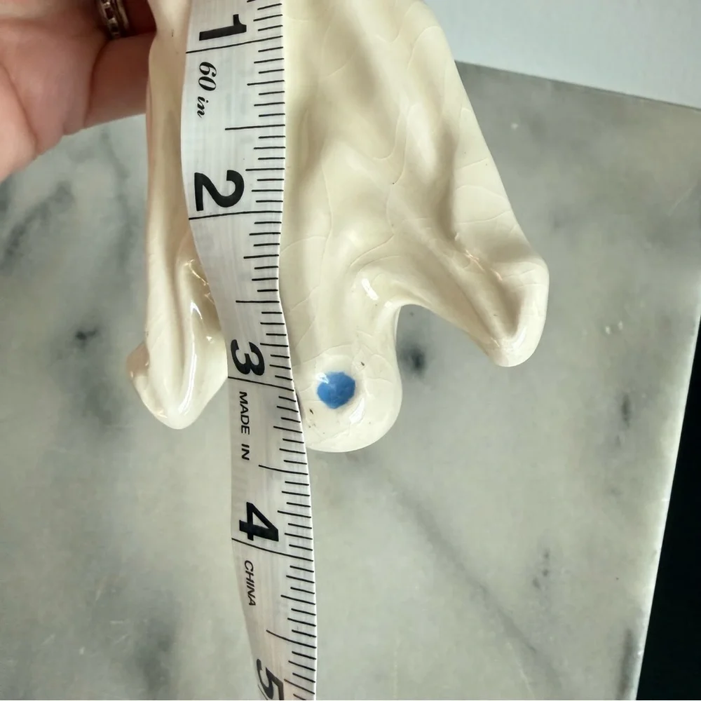 Vintage Small Ceramic Ghost Figurine Halloween Decor Blue Eyes Shelf Collectible